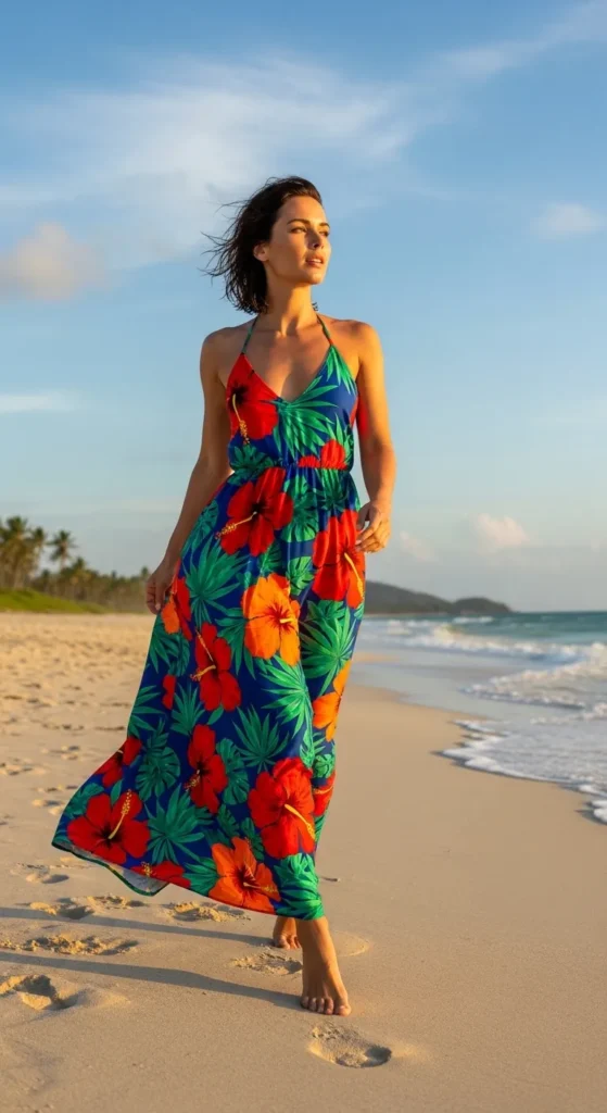 The Bold Tropical Floral Maxi Beach Look