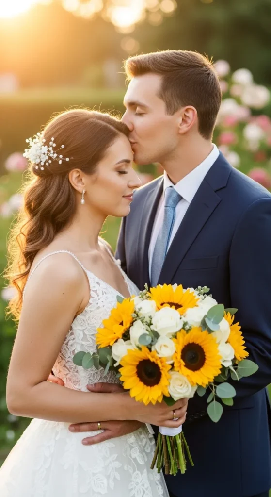 Sunflower and Coral Bouquet