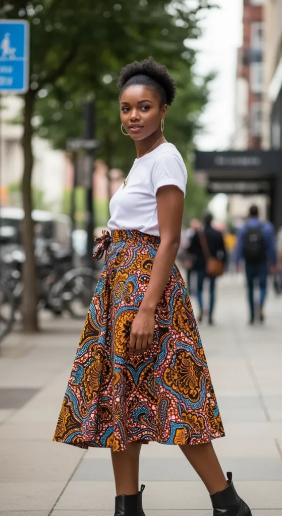  Ankara Wrap Skirt with a White Tee