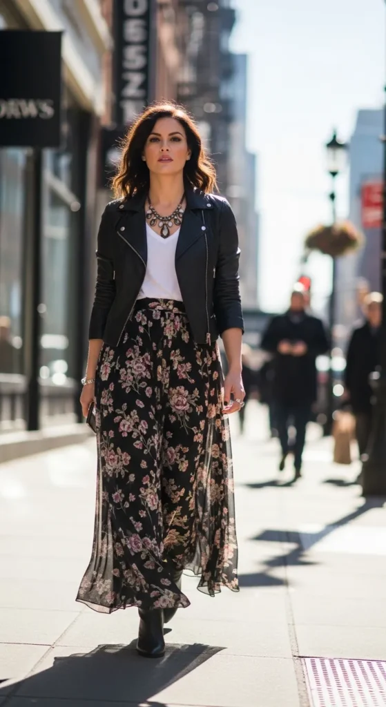  Maxi Skirt and Leather Jacket