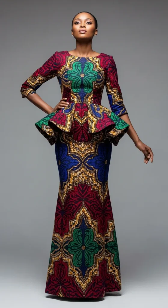  Cold-Shoulder African Print Gown