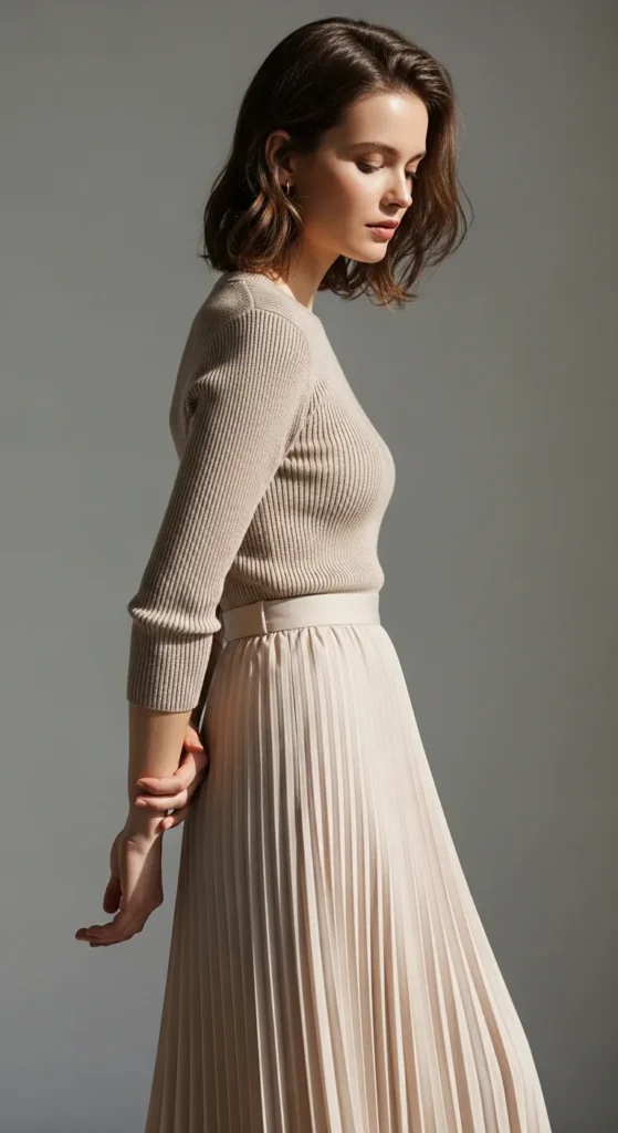 The Pleated Midi Skirt and Fitted Knit Outfit