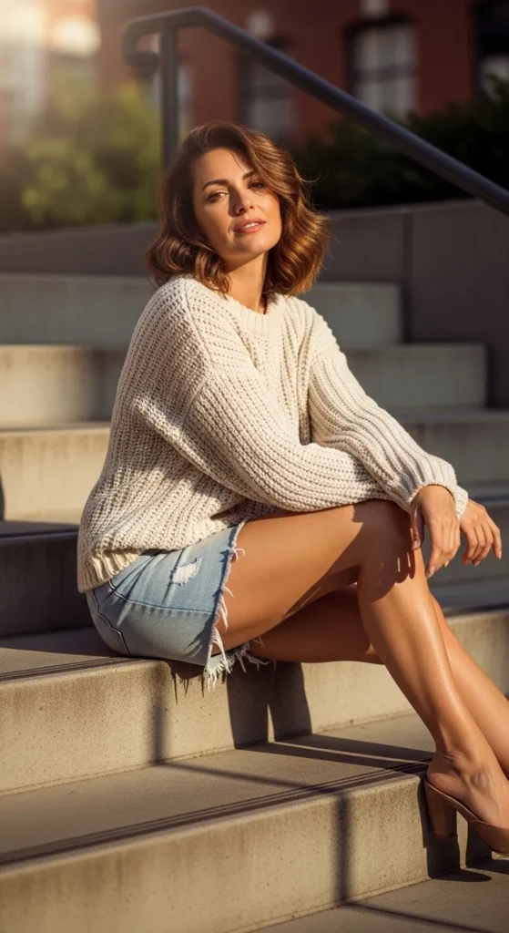 The Denim Mini Skirt and Oversized Sweater
