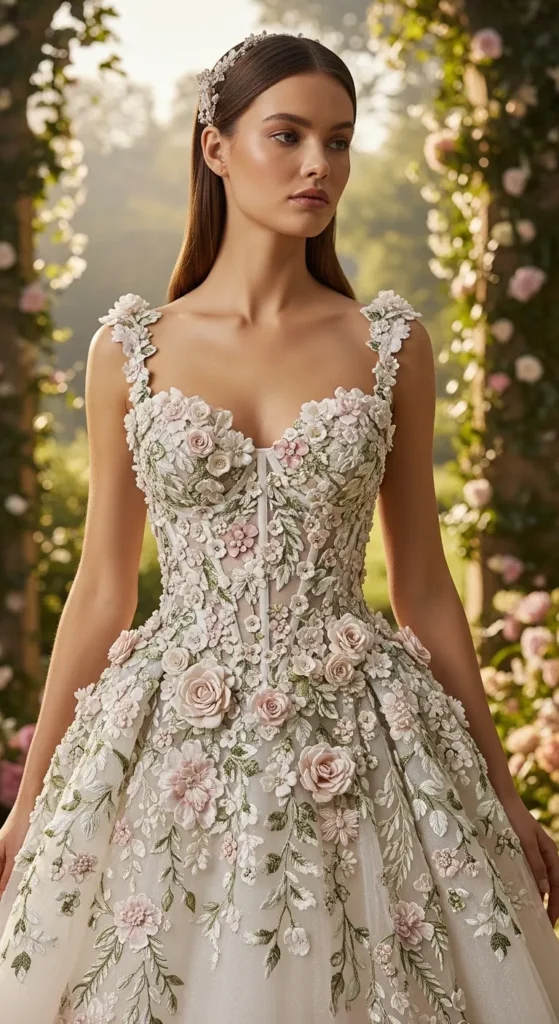 Floral Embroidered Corset Gown