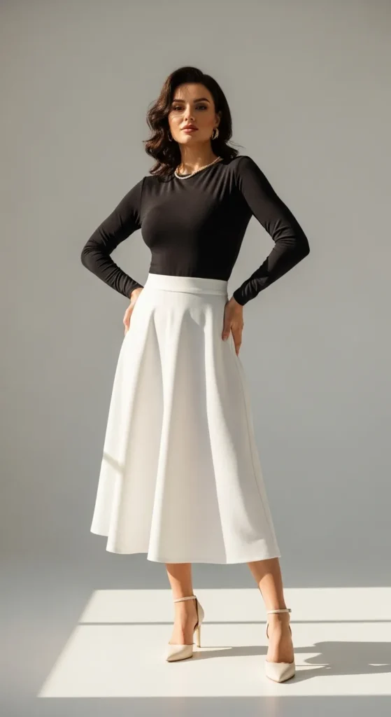 The White Midi Skirt and Classic Black Top