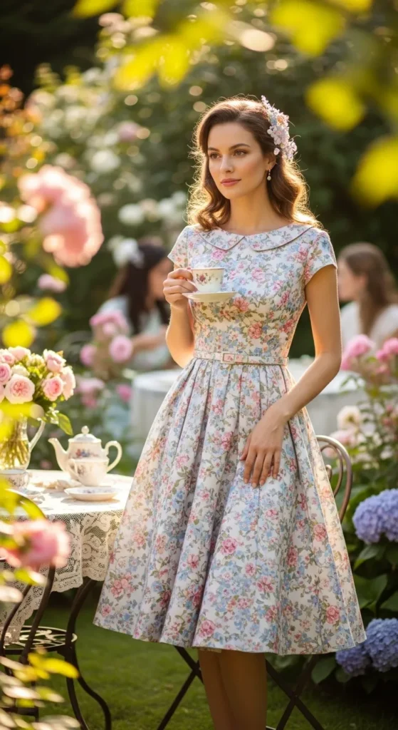 Floral Print Tea Length Dress