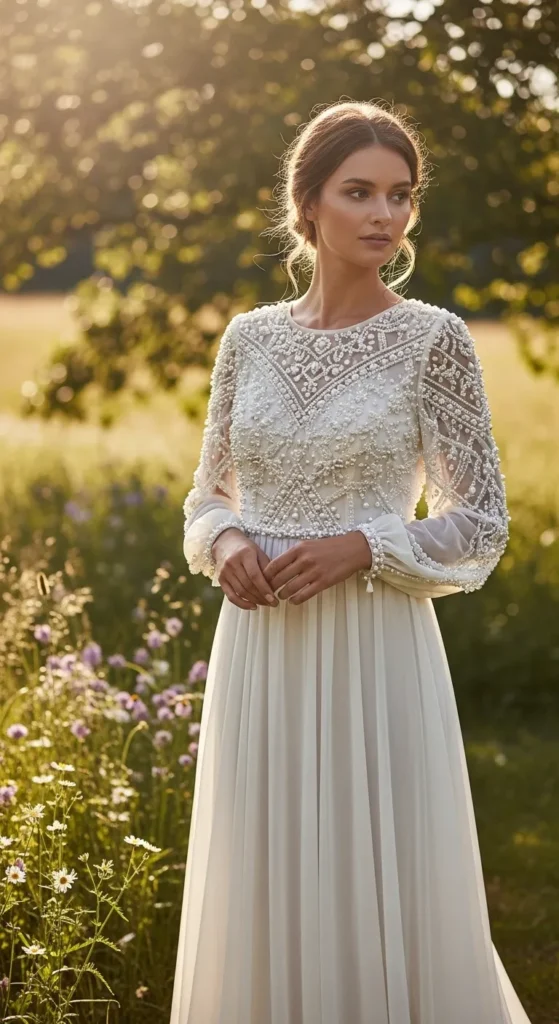  Pearl Beaded Boho Gown