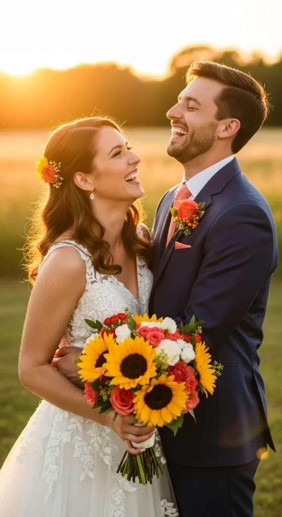 Sunflower and Peach Rose Bouquet