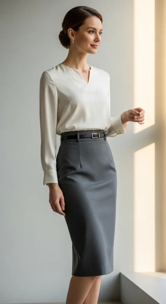 The Pencil Skirt and Tucked Blouse Classic Look
