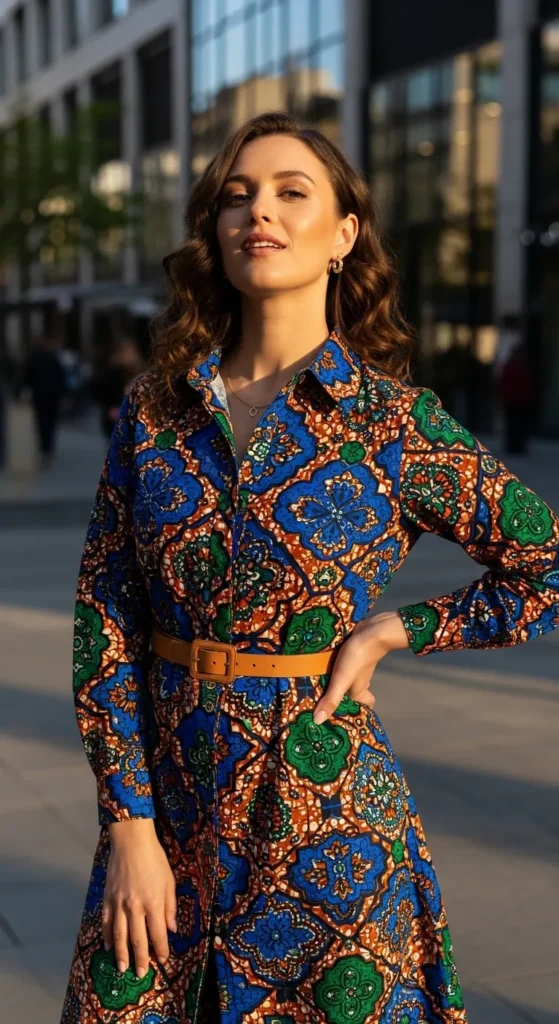 Ankara Shirt Dress Belted at the Waist