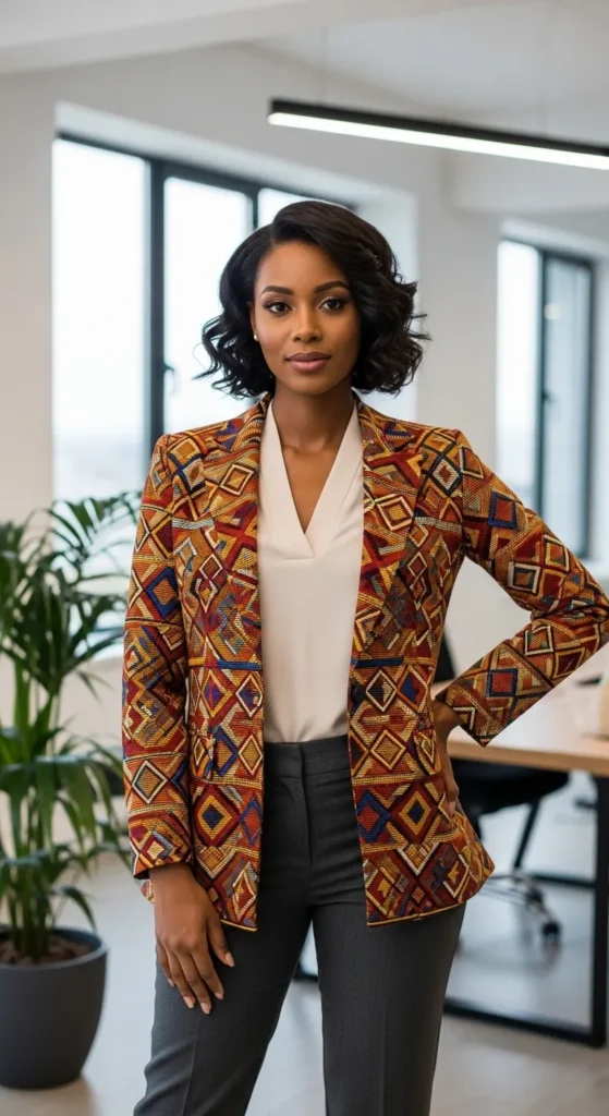 African Print Blazer Over Simple Basics