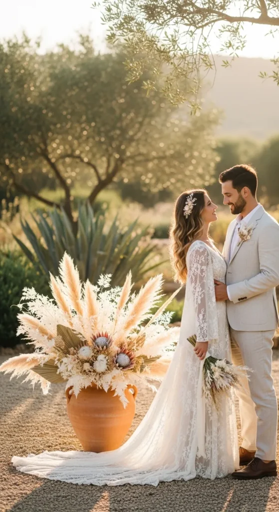 Terracotta and Dried Flower Arrangement