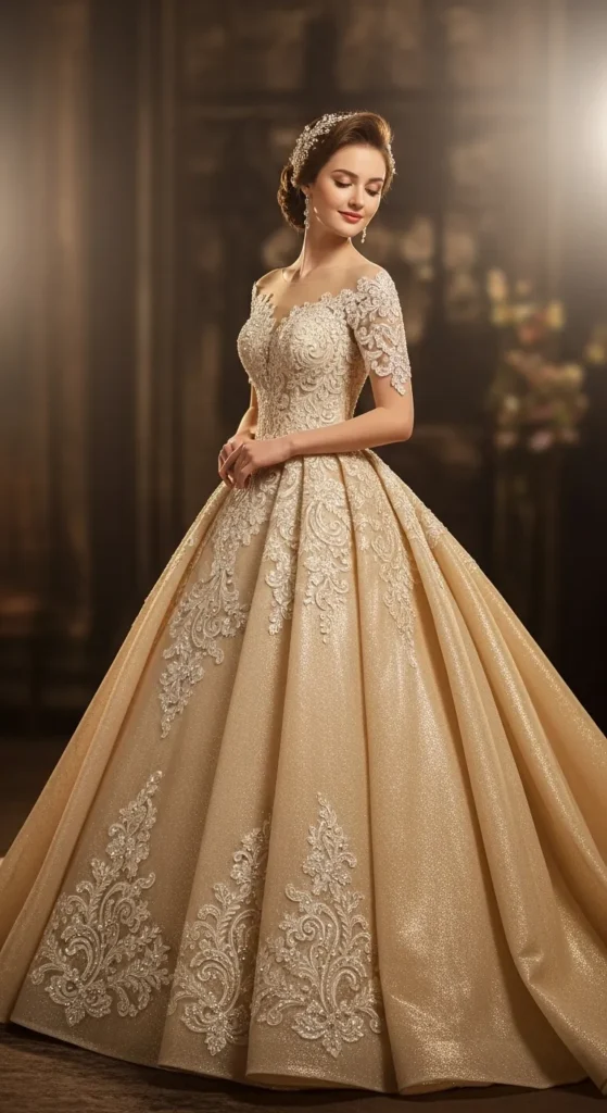 Champagne Gold Elegant Wedding Dress