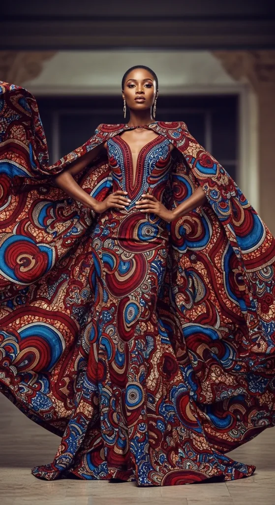 Modest Long-Sleeve Ankara Maxi Gown
