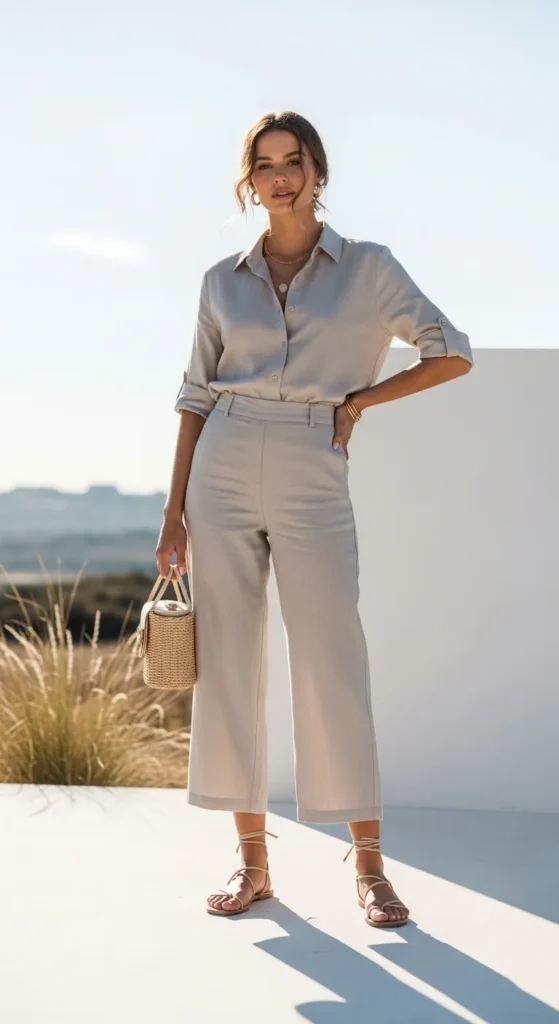 The Linen Co-Ord Set with Strappy Sandals