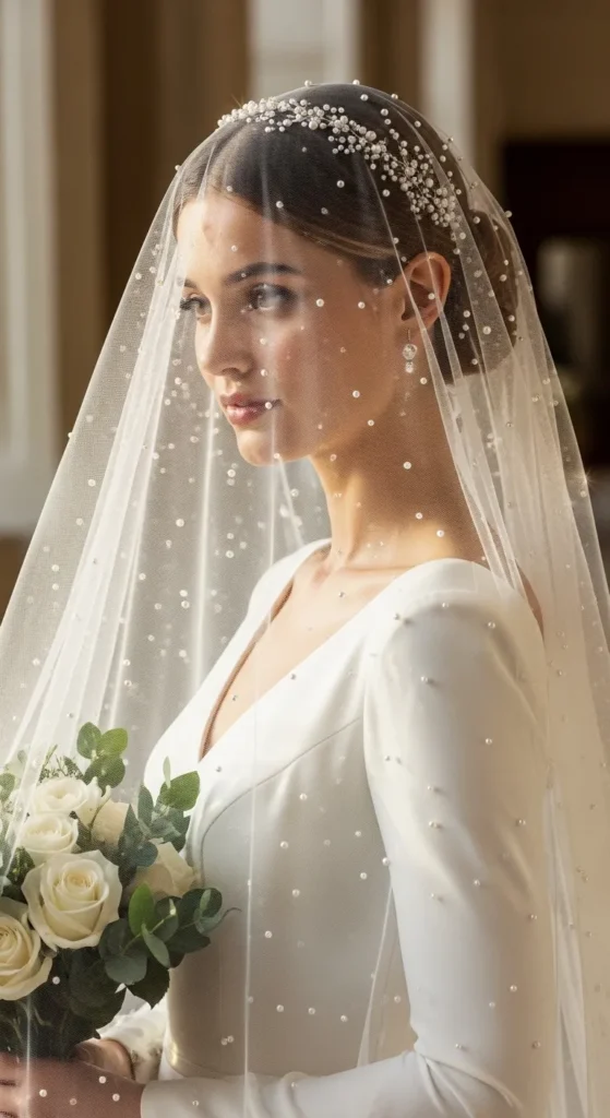  Pearl Embellished Veil Gown Combination