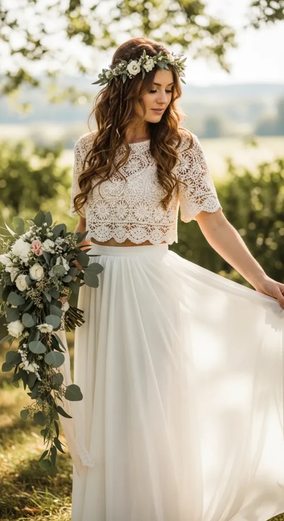 Boho Crochet Top with a Flowy Maxi Skirt