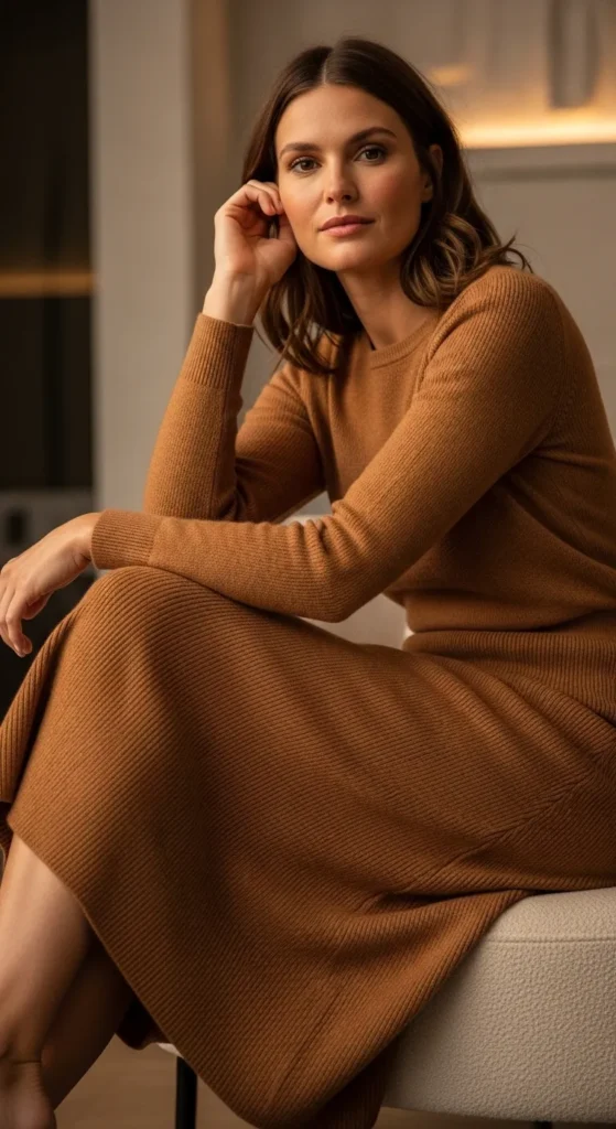 The Knitted Midi Skirt and Matching Cardigan Set