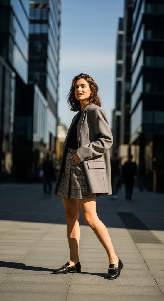 Plaid Mini Skirt and Oversized Blazer