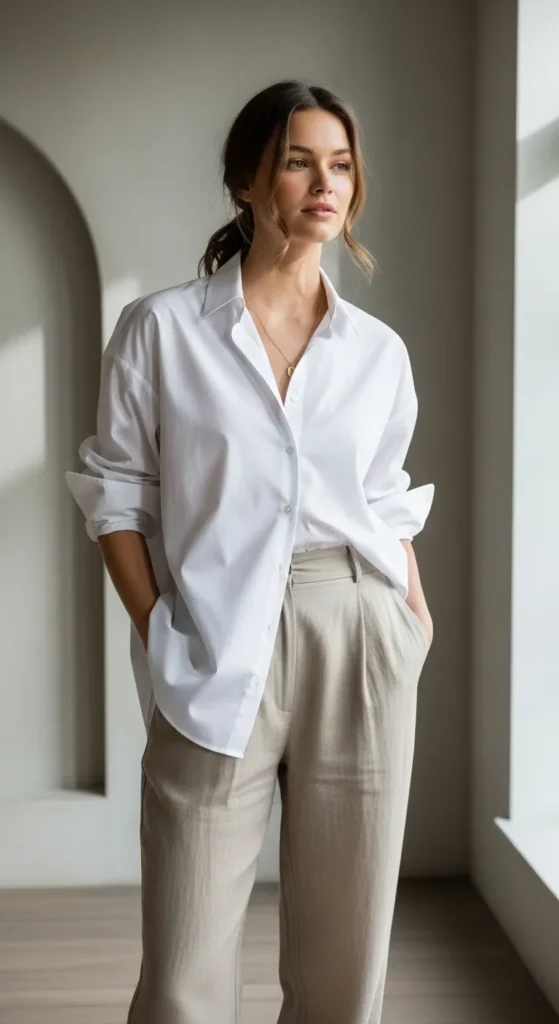 Crisp White Button-Down Shirt