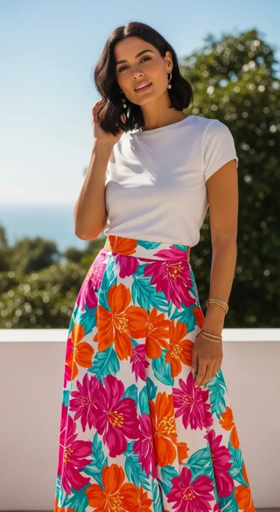 Printed Maxi Skirt and Simple Solid Top