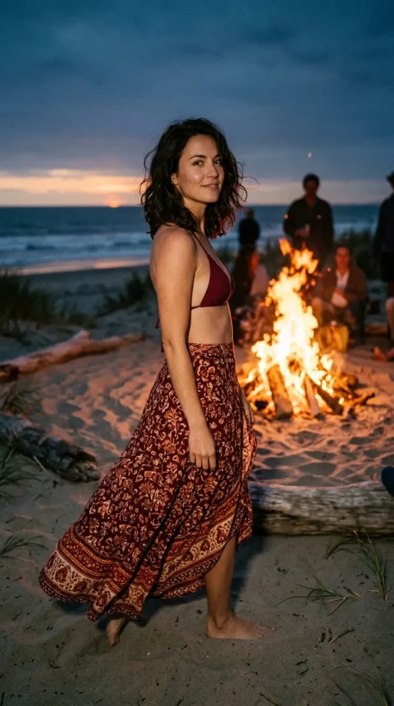 The Deep Red Bikini with a Wrap Maxi Skirt — Heat and Elegance Together