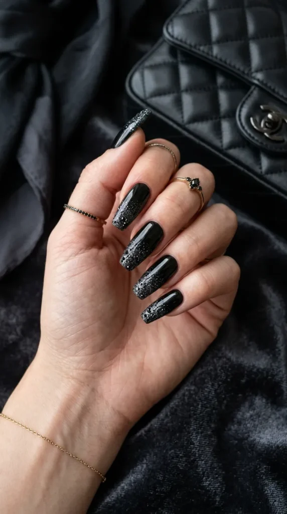 Black Glitter Ombre on Black Base