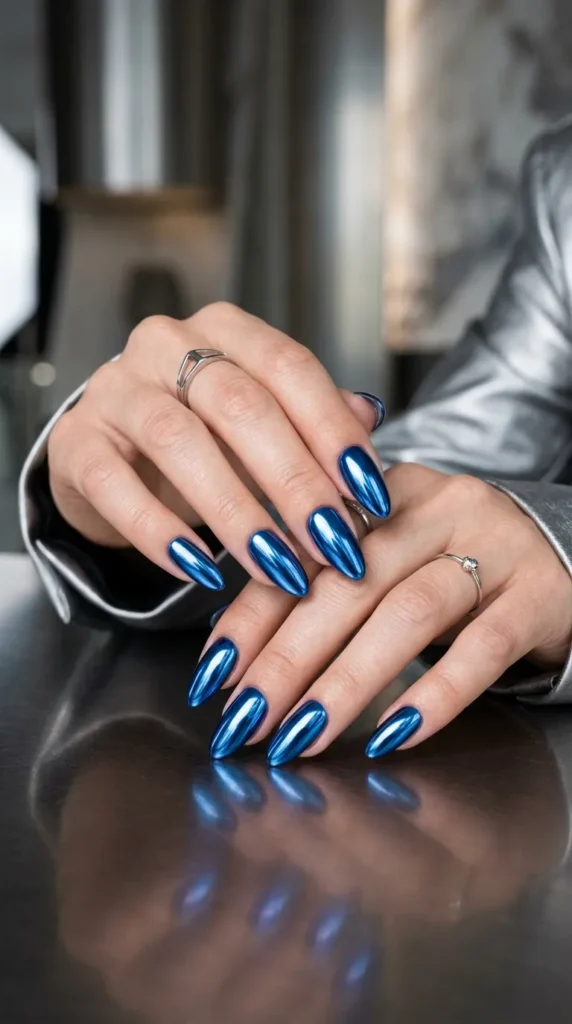 Blue Chrome Nails