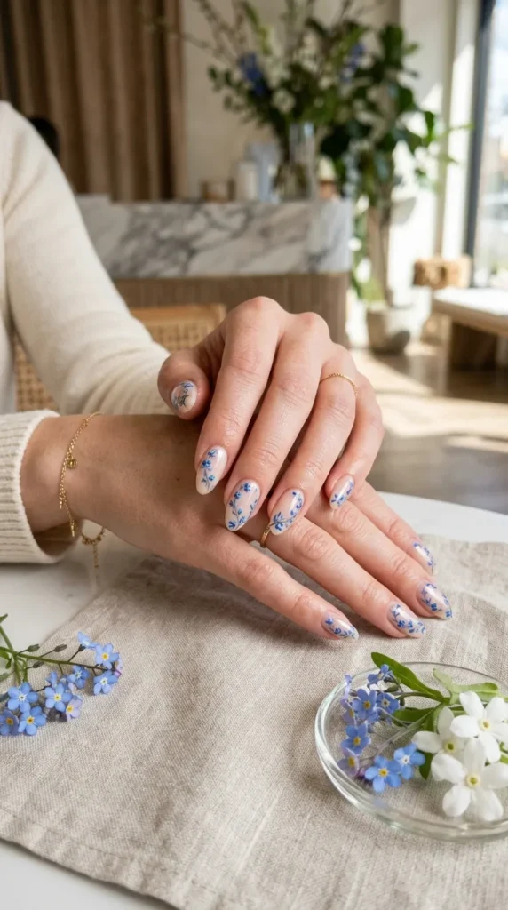 Blue Floral Nails