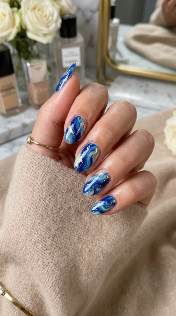 Blue Marble Nails