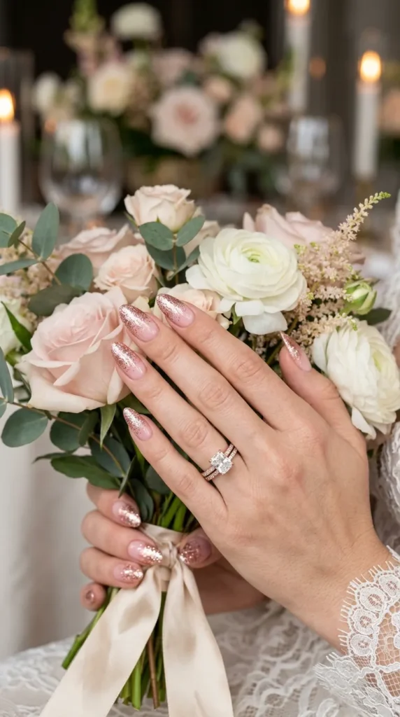Rose Gold Glitter Ombre on Blush Pink