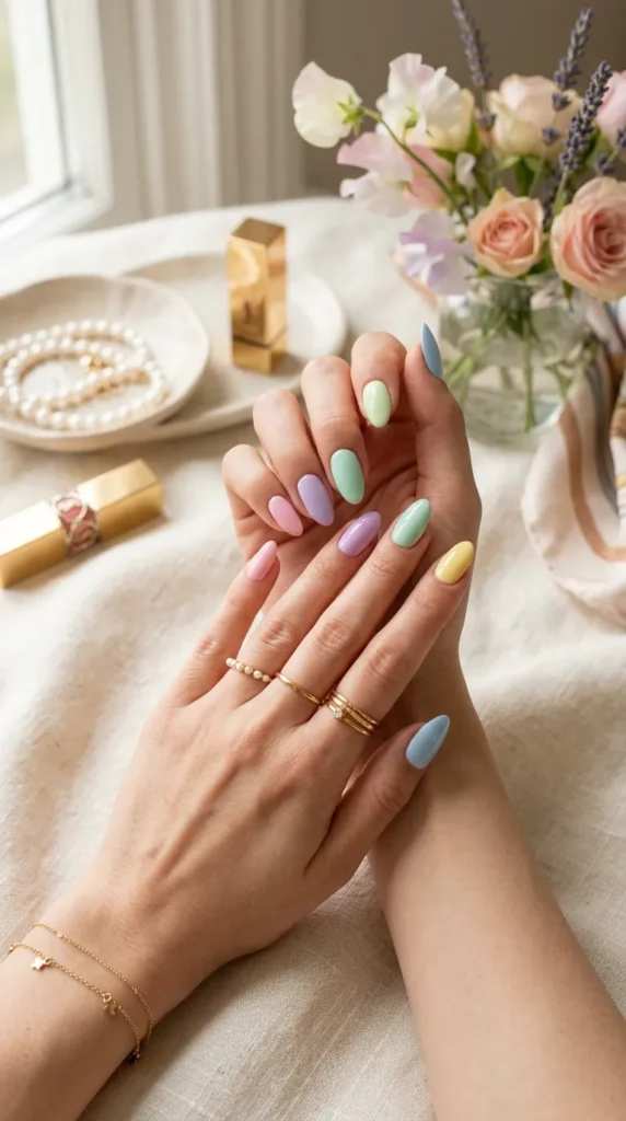 Pastel Rainbow Nails