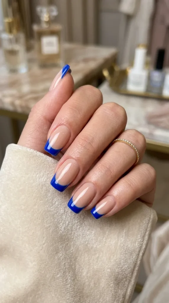 Blue French Tip Nails