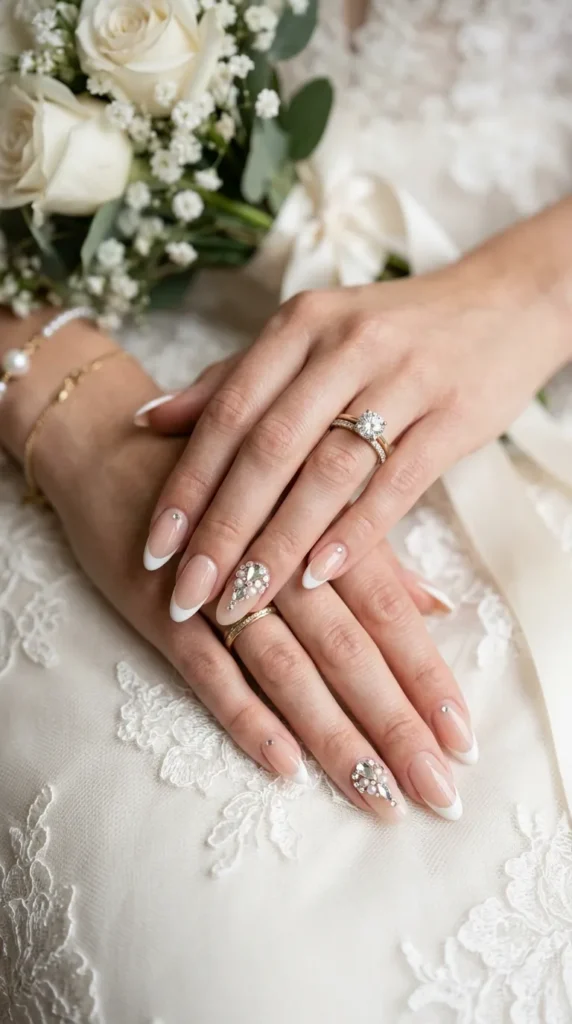  Rhinestone French Tip Nails