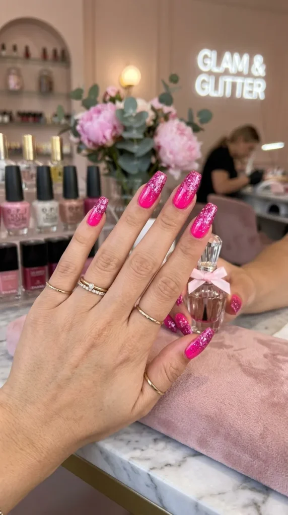 Pink Glitter Ombre on Hot Pink Base