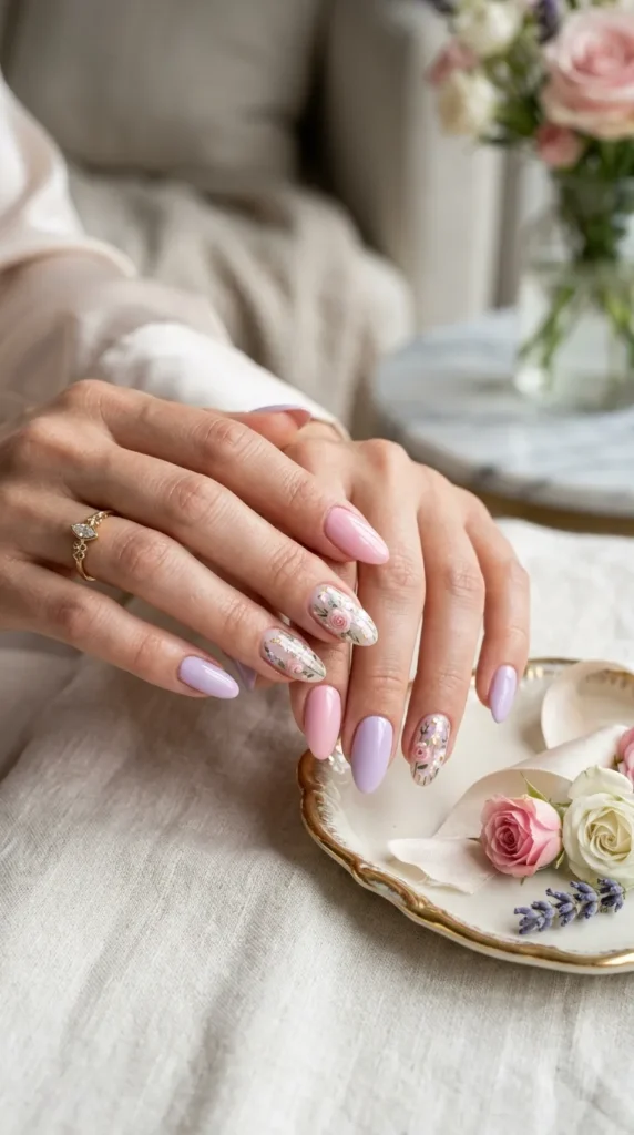 10. Floral Pastel Nail Art