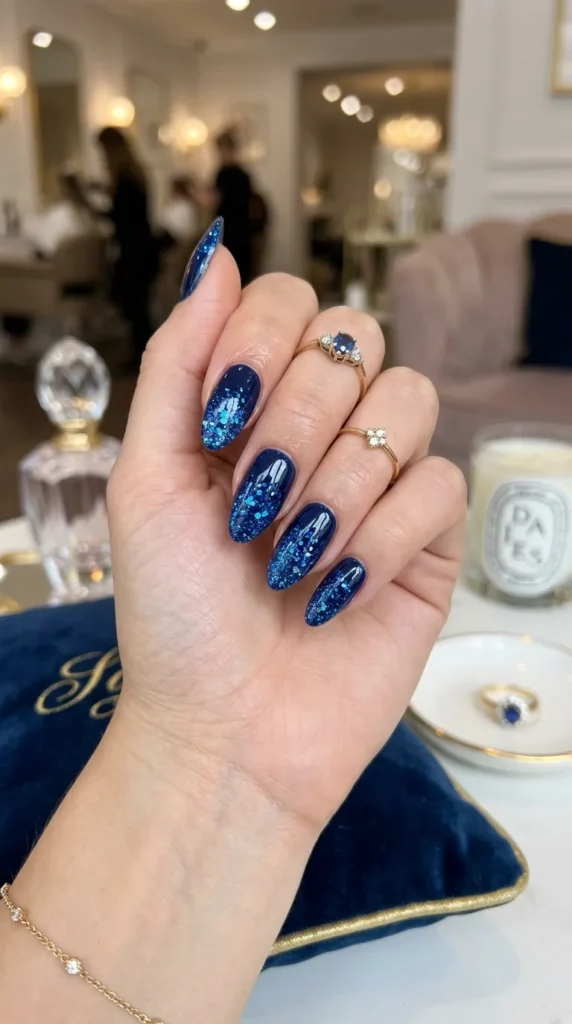 Blue Glitter Ombre on Navy Base