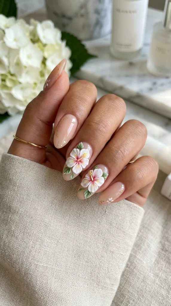 Nude Base 3D Hibiscus Nails