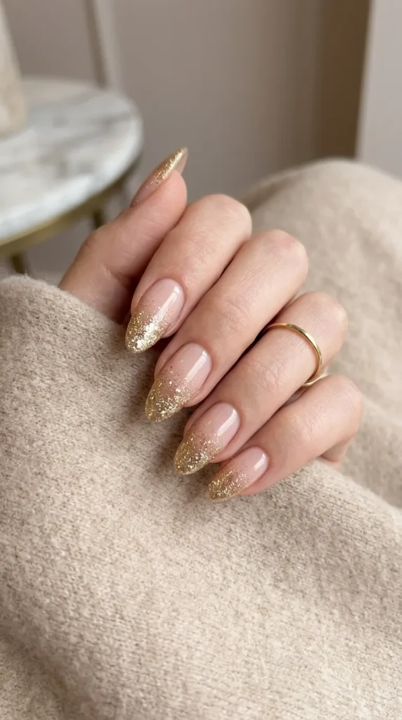 Gold Glitter Ombre on Nude Base