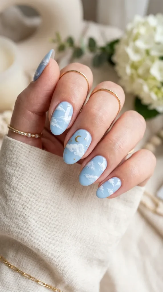 Soft Blue Cloud-Inspired Nails