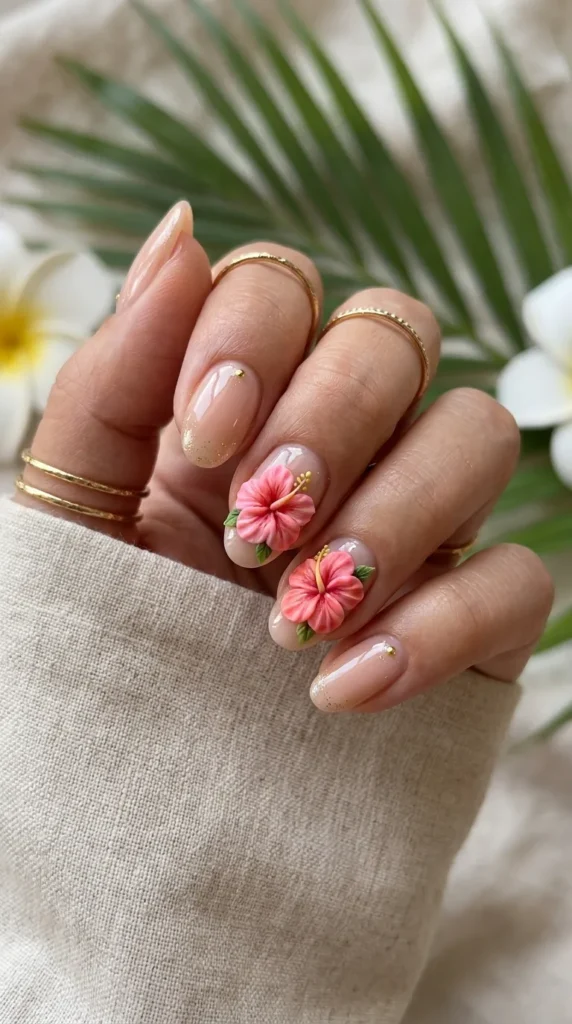 Stunning 3D Hibiscus Flower Nails