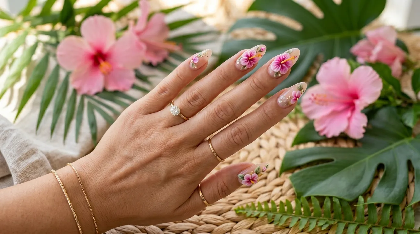 Stunning 3D Hibiscus Flower Nails