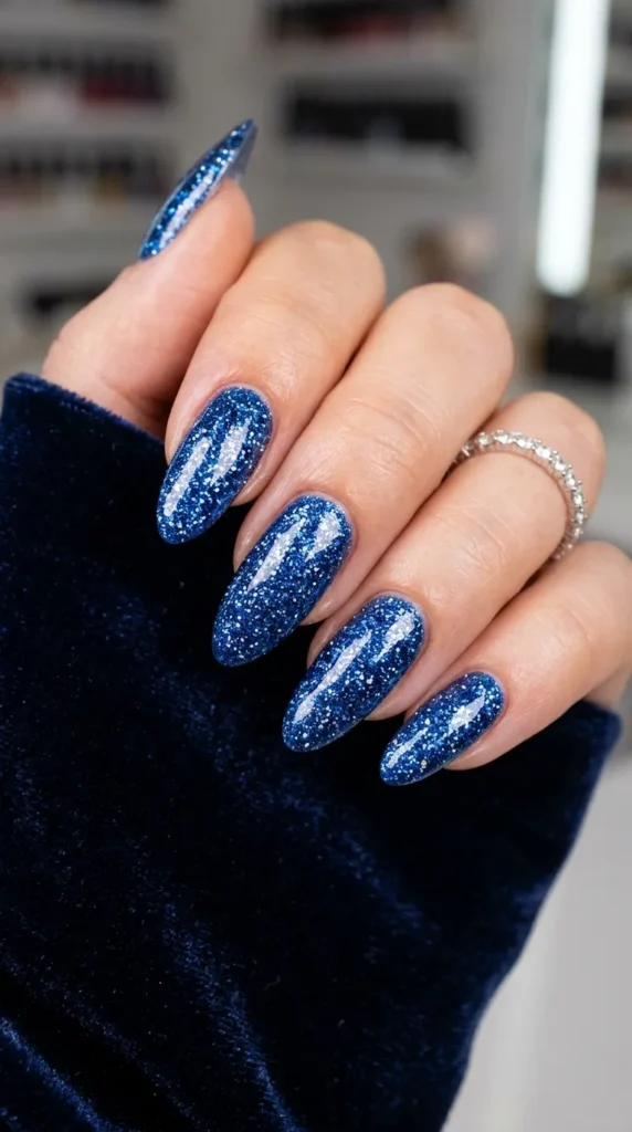 Blue Glitter Nails