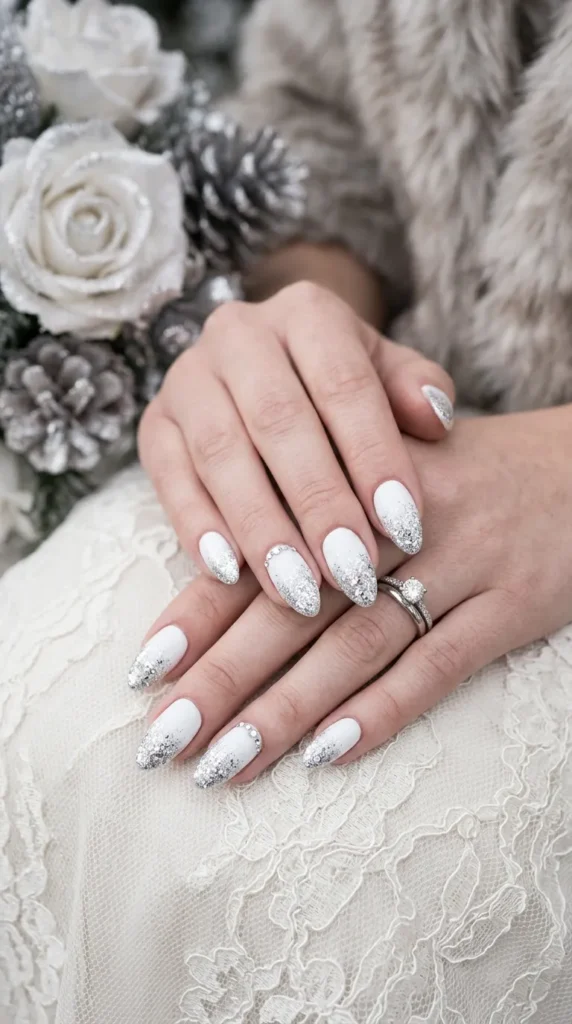 Silver Glitter Ombre on White Base