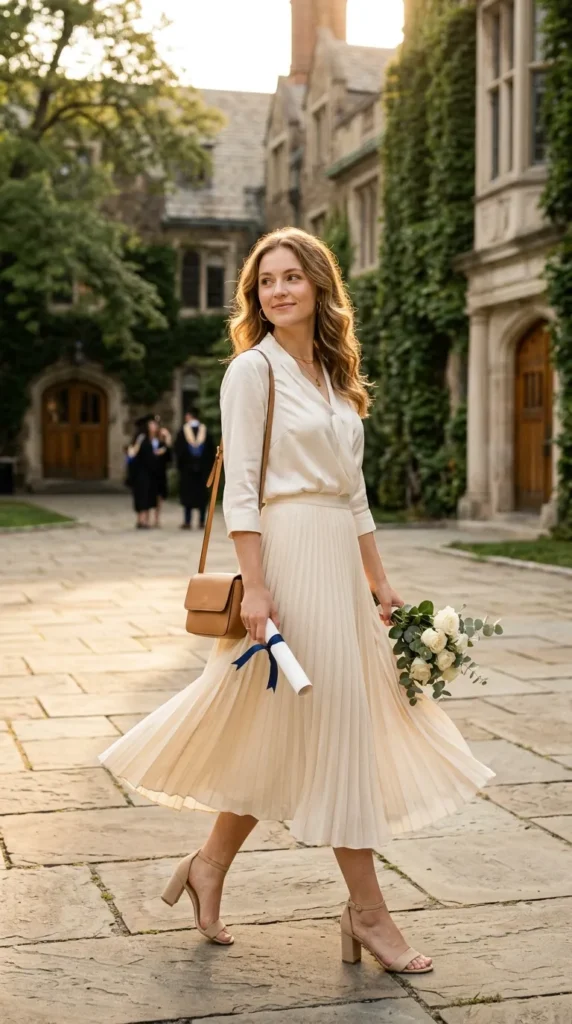 Pleated Midi Skirt and Blouse