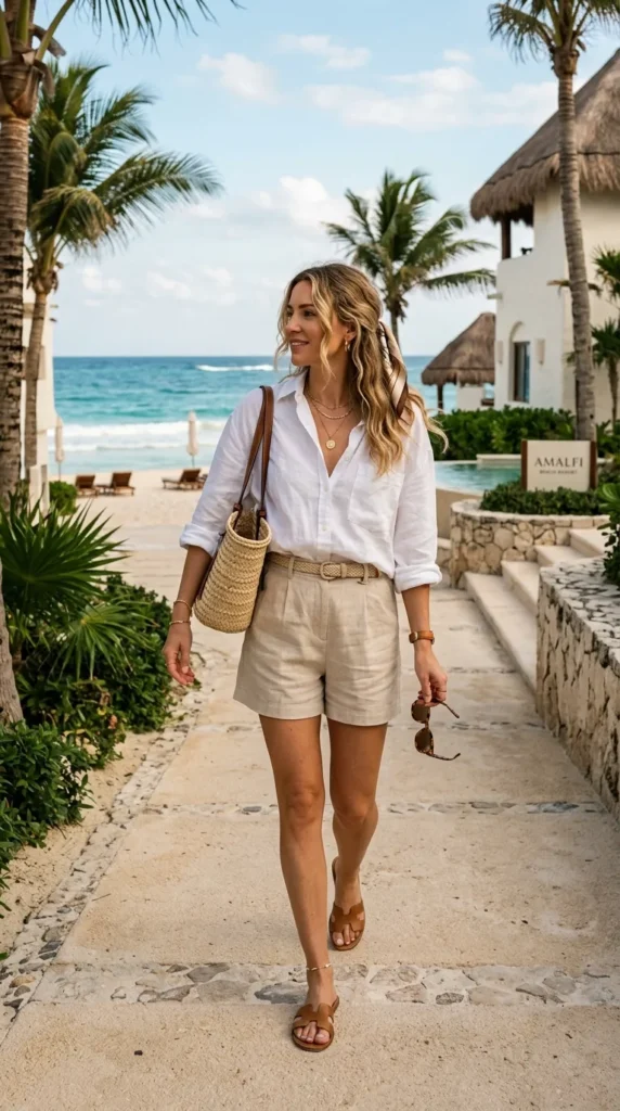Linen Shorts and an Oversized Button-Down Shirt