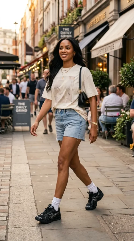  Denim Shorts with Graphic Tee
