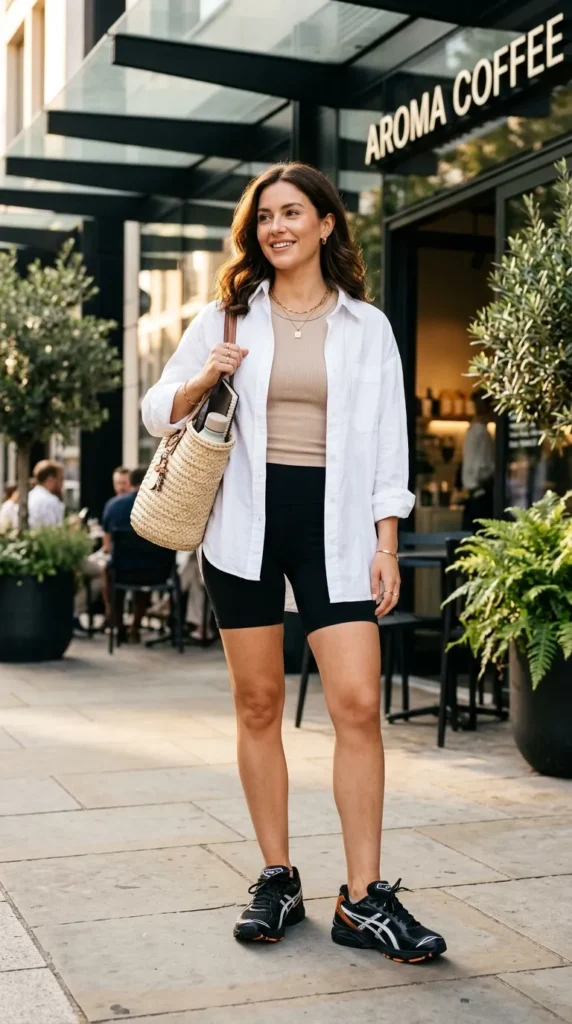  Oversized Button Down with Bike Shorts
